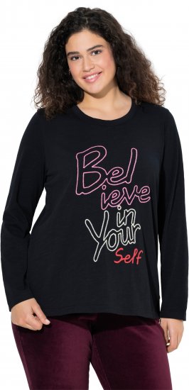 Ulla Popken Motivational Graphic Long Sleeve Tee Black - Koszulki z nadrukiem dla kobiet - 