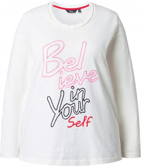 Ulla Popken Motivational Graphic Long Sleeve Tee Off-White - Koszulki z nadrukiem dla kobiet - 
