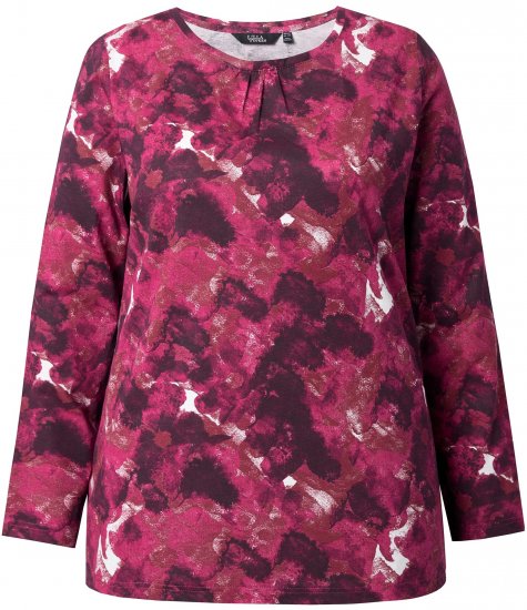 Ulla Popken Abstract Print Long Sleeve Tee Dark Ruby - Koszulki z nadrukiem dla kobiet - 