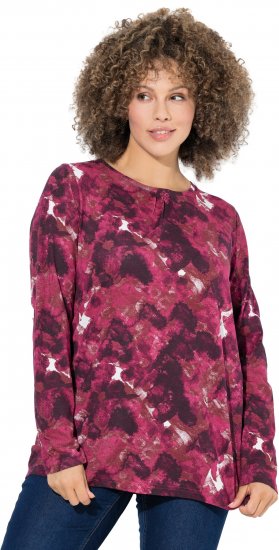 Ulla Popken Abstract Print Long Sleeve Tee Dark Ruby - Koszulki z nadrukiem dla kobiet - 