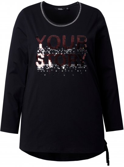 Ulla Popken Your Story Sequined Long Sleeve Tunic Tee Black - Koszulki z nadrukiem dla kobiet - 