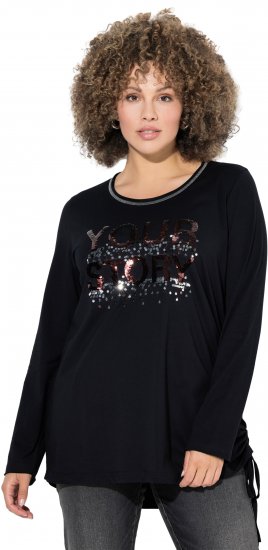 Ulla Popken Your Story Sequined Long Sleeve Tunic Tee Black - Koszulki z nadrukiem dla kobiet - 