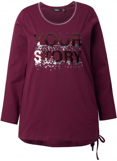 Ulla Popken Your Story Sequined Long Sleeve Tunic Tee Dark Ruby - Koszulki z nadrukiem dla kobiet - 