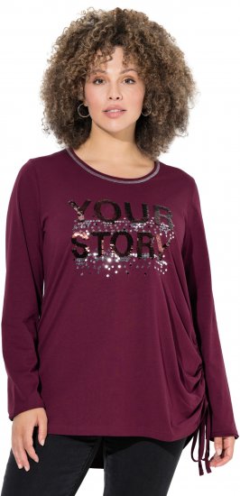 Ulla Popken Your Story Sequined Long Sleeve Tunic Tee Dark Ruby - Koszulki z nadrukiem dla kobiet - 