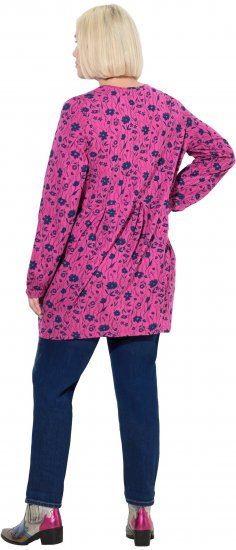 Ulla Popken Pleated Long Sleeve Floral Knit Tunic Summer Berry - Koszulki z nadrukiem dla kobiet - 