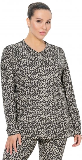 Ulla Popken Leopard Print Long Sleeve Ski Tee Black - Koszulki z nadrukiem dla kobiet - 