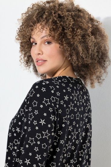 Ulla Popken Allover Printed Long Sleeve Tee Black - Koszulki z nadrukiem dla kobiet - T-shirty z nadrukiem dla kobiet