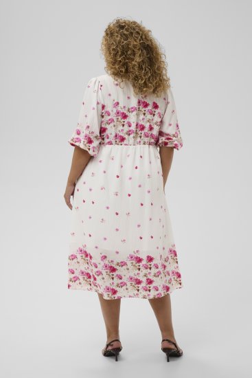 Kaffe Curve Rosa Midi Dress White Rose Border Flower - Sukienki - 