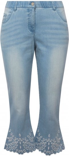 Ulla Popken Cropped Flared Eyelet Jeans Light Blue - Jeansy & Spodnie w Dużych Rozmiarach – Plus Size - 