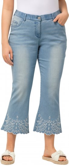 Ulla Popken Cropped Flared Eyelet Jeans Light Blue - Jeansy & Spodnie w Dużych Rozmiarach – Plus Size - 