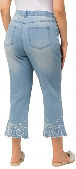 Ulla Popken Cropped Flared Eyelet Jeans Light Blue - Jeansy & Spodnie w Dużych Rozmiarach – Plus Size - 