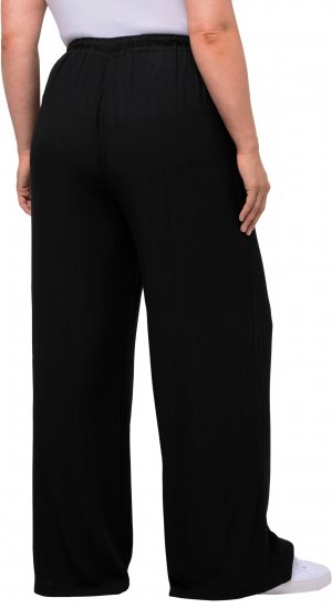 Ulla Popken Viscose Crinkle Drawstring Elastic Waist Pants Black - Jeansy & Spodnie w Dużych Rozmiarach – Plus Size - 