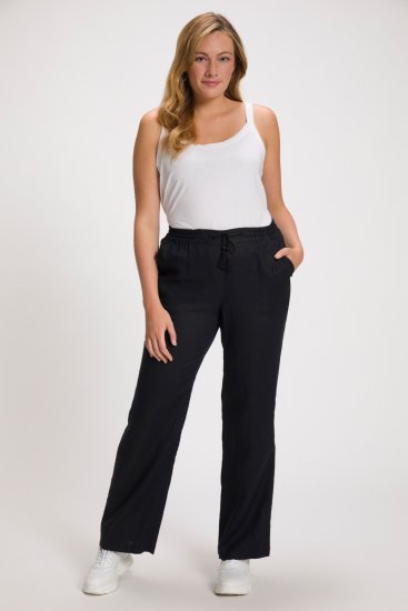 Ulla Popken Drawstring Elastic Waist Mary Fit Linen Pants Black - Jeansy & Spodnie w Dużych Rozmiarach – Plus Size - 
