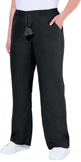 Ulla Popken Drawstring Elastic Waist Mary Fit Linen Pants Black - Jeansy & Spodnie w Dużych Rozmiarach – Plus Size - 