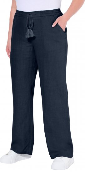 Ulla Popken Drawstring Elastic Waist Mary Fit Linen Pants Navy - Jeansy & Spodnie w Dużych Rozmiarach – Plus Size - 