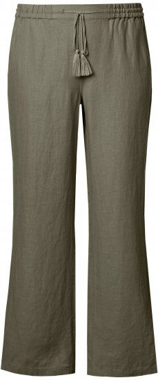 Ulla Popken Drawstring Elastic Waist Mary Fit Linen Pants Loden Green - Jeansy & Spodnie w Dużych Rozmiarach – Plus Size - 