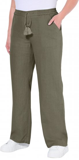 Ulla Popken Drawstring Elastic Waist Mary Fit Linen Pants Loden Green - Jeansy & Spodnie w Dużych Rozmiarach – Plus Size - 