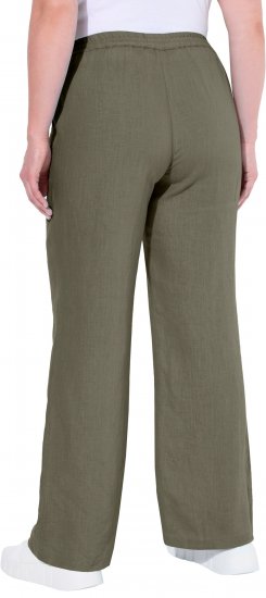 Ulla Popken Drawstring Elastic Waist Mary Fit Linen Pants Loden Green - Jeansy & Spodnie w Dużych Rozmiarach – Plus Size - 