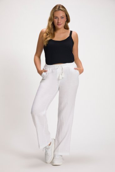 Ulla Popken Drawstring Elastic Waist Mary Fit Linen Pants Snow White - Jeansy & Spodnie w Dużych Rozmiarach – Plus Size - 