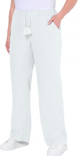Ulla Popken Drawstring Elastic Waist Mary Fit Linen Pants Snow White - Jeansy & Spodnie w Dużych Rozmiarach – Plus Size - 