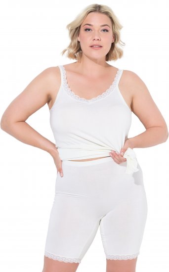 Ulla Popken Lace Hem Stretch Viscose Knit Bicycle Length Lounge Shorts White - Jeansy & Spodnie w Dużych Rozmiarach – Plus Size - 