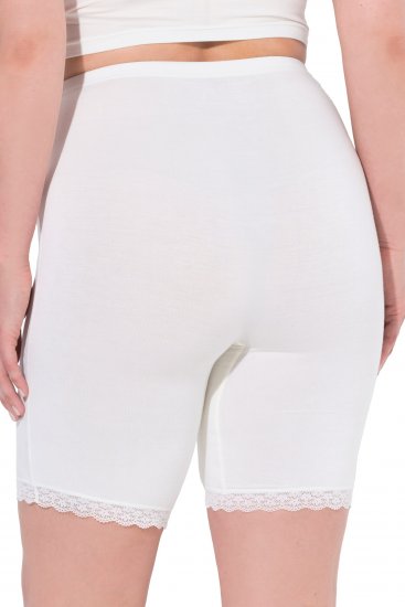 Ulla Popken Lace Hem Stretch Viscose Knit Bicycle Length Lounge Shorts White - Jeansy & Spodnie w Dużych Rozmiarach – Plus Size - 