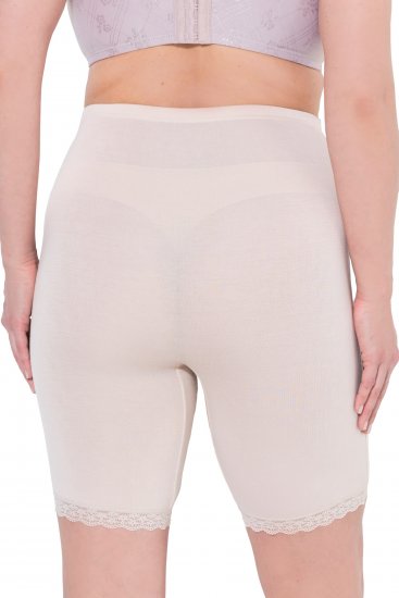 Ulla Popken Lace Hem Stretch Viscose Knit Bicycle Length Lounge Shorts Beige - Jeansy & Spodnie w Dużych Rozmiarach – Plus Size - 