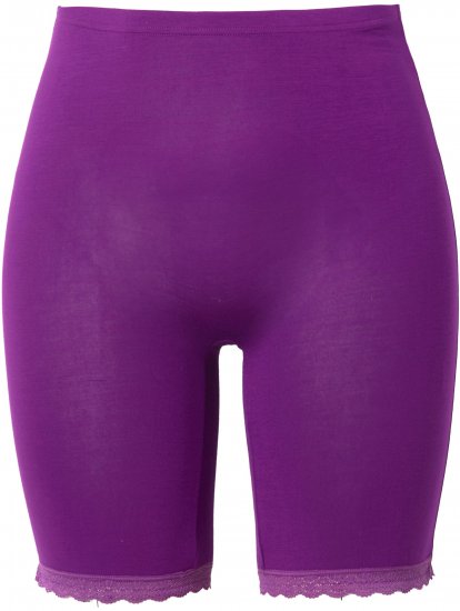 Ulla Popken Lace Hem Stretch Viscose Knit Bicycle Length Lounge Shorts Purple - Jeansy & Spodnie w Dużych Rozmiarach – Plus Size - 