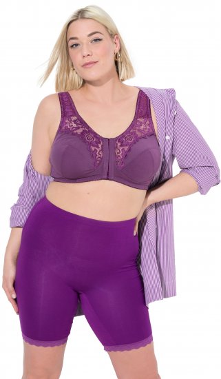 Ulla Popken Lace Hem Stretch Viscose Knit Bicycle Length Lounge Shorts Purple - Jeansy & Spodnie w Dużych Rozmiarach – Plus Size - 