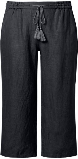 Ulla Popken Cool Linen Elastic Waist Capri Pants Black - Jeansy & Spodnie w Dużych Rozmiarach – Plus Size - 