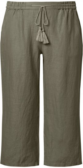 Ulla Popken Cool Linen Elastic Waist Capri Pants Loden Green - Jeansy & Spodnie w Dużych Rozmiarach – Plus Size - 