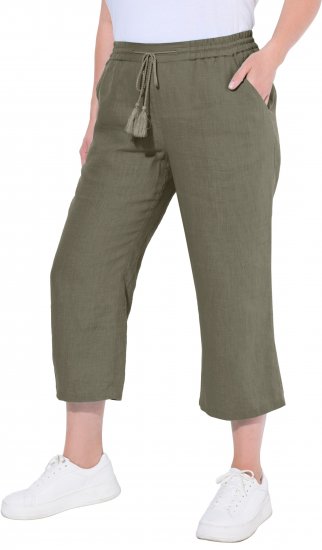 Ulla Popken Cool Linen Elastic Waist Capri Pants Loden Green - Jeansy & Spodnie w Dużych Rozmiarach – Plus Size - 
