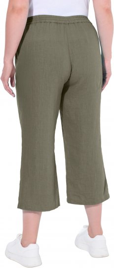 Ulla Popken Cool Linen Elastic Waist Capri Pants Loden Green - Jeansy & Spodnie w Dużych Rozmiarach – Plus Size - 