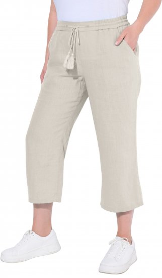 Ulla Popken Cool Linen Elastic Waist Capri Pants Brown - Jeansy & Spodnie w Dużych Rozmiarach – Plus Size - 