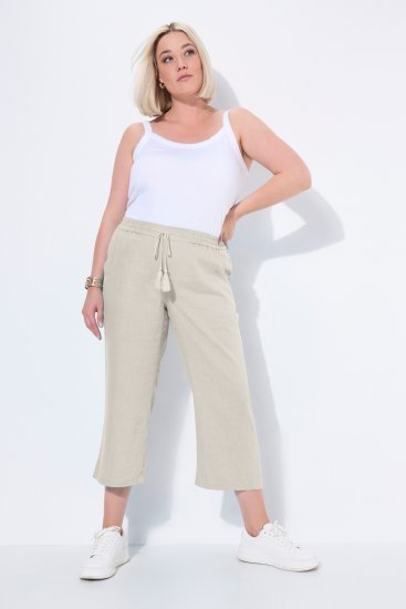 Ulla Popken Cool Linen Elastic Waist Capri Pants Brown - Jeansy & Spodnie w Dużych Rozmiarach – Plus Size - 