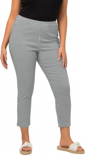 Ulla Popken Check Bengaline Slim Leg Sienna Fit Stretch Crop Pants Black - Jeansy & Spodnie w Dużych Rozmiarach – Plus Size - 