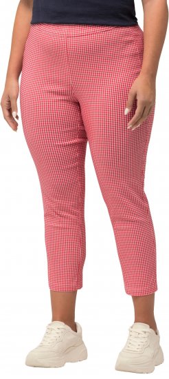 Ulla Popken Check Bengaline Slim Leg Sienna Fit Stretch Crop Pants Light Pink - Jeansy & Spodnie w Dużych Rozmiarach – Plus Size - 