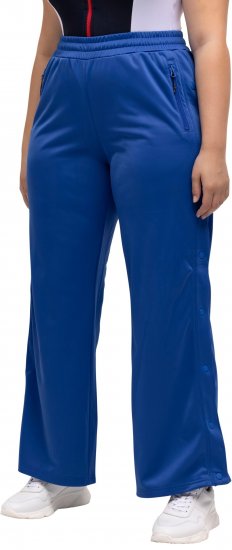Ulla Popken Snap Placket Side Seam Wide Leg Recycled Polyester Knit Joggers Blue - Jeansy & Spodnie w Dużych Rozmiarach – Plus Size - 