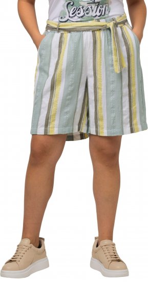 Ulla Popken Striped Wide Leg Elastic Waistband Shorts White - Jeansy & Spodnie w Dużych Rozmiarach – Plus Size - 