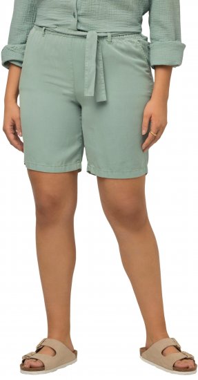 Ulla Popken Tie Belt Lyocell Shorts Moss Green - Jeansy & Spodnie w Dużych Rozmiarach – Plus Size - 