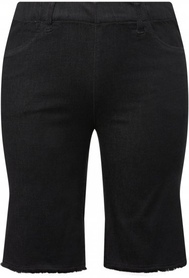 Ulla Popken Frayed Hemline Elastic Waistband Bermuda Shorts Black - Jeansy & Spodnie w Dużych Rozmiarach – Plus Size - 