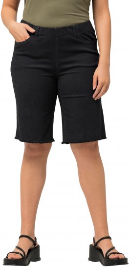 Ulla Popken Frayed Hemline Elastic Waistband Bermuda Shorts Black - Jeansy & Spodnie w Dużych Rozmiarach – Plus Size - 