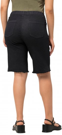Ulla Popken Frayed Hemline Elastic Waistband Bermuda Shorts Black - Jeansy & Spodnie w Dużych Rozmiarach – Plus Size - 