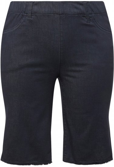 Ulla Popken Frayed Hemline Elastic Waistband Bermuda Shorts Navy - Jeansy & Spodnie w Dużych Rozmiarach – Plus Size - 