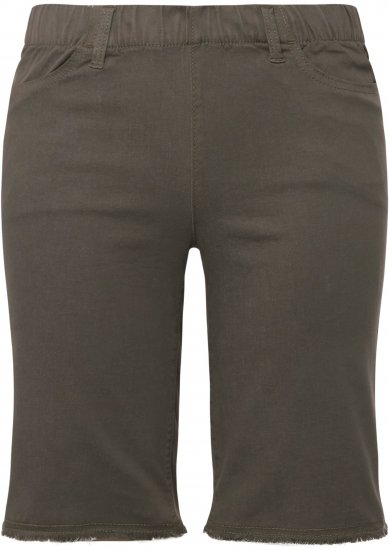 Ulla Popken Frayed Hemline Elastic Waistband Bermuda Shorts Loden Green - Jeansy & Spodnie w Dużych Rozmiarach – Plus Size - 