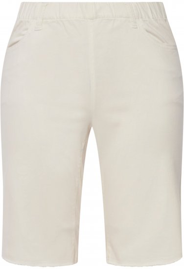 Ulla Popken Frayed Hemline Elastic Waistband Bermuda Shorts White - Jeansy & Spodnie w Dużych Rozmiarach – Plus Size - 