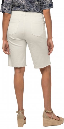Ulla Popken Frayed Hemline Elastic Waistband Bermuda Shorts White - Jeansy & Spodnie w Dużych Rozmiarach – Plus Size - 