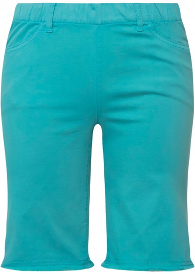 Ulla Popken Frayed Hemline Elastic Waistband Bermuda Shorts Bright Turquoise - Jeansy & Spodnie w Dużych Rozmiarach – Plus Size - 