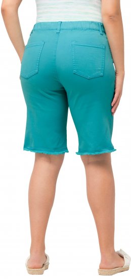 Ulla Popken Frayed Hemline Elastic Waistband Bermuda Shorts Bright Turquoise - Jeansy & Spodnie w Dużych Rozmiarach – Plus Size - 