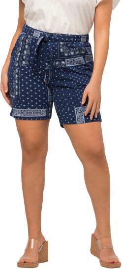 Ulla Popken Paisley Pull On Shorts Blue - Jeansy & Spodnie w Dużych Rozmiarach – Plus Size - 